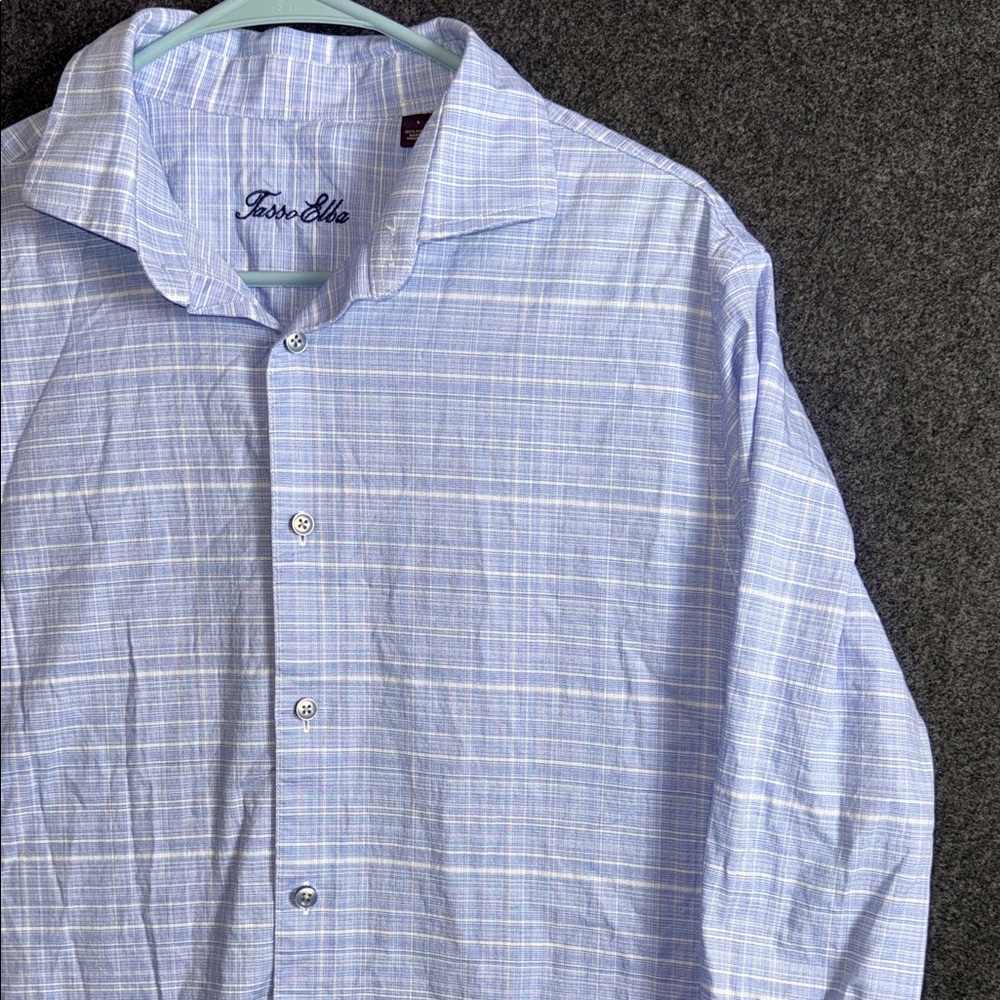 Tasso Elba Light Blue Plaid Button-Down Shirt - Picture 4 of 8